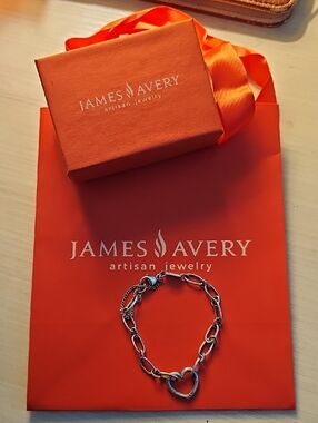 James Avery Silver Heart Link Bracelet with Orange Gift Set